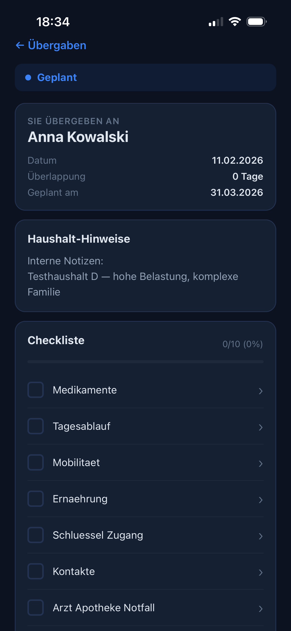 Libertio App — Übergabe-Checkliste